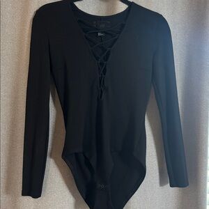 H&M Black Lace-Up V-Neck Top size 8